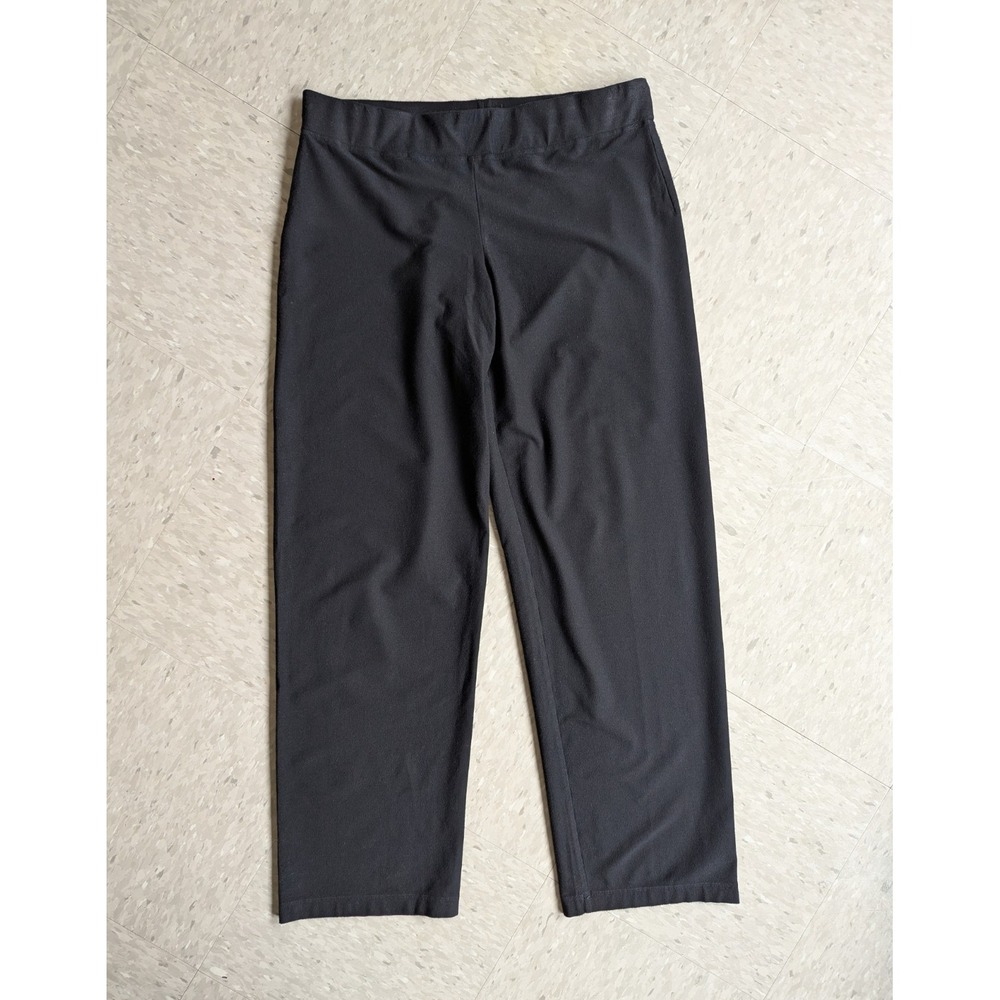 Eileen Fisher Black Washable Stretch‎ Crepe Straight Leg Elastic Waist Pant